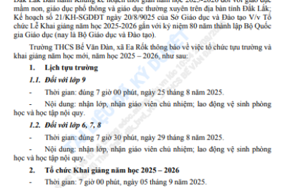 TRƯỜNG THCS BẾ VĂN ĐÀN THÔNG BÁO THỜI GIAN TỰU TRƯỜNG VÀ KHAI GIẢNG NĂM HỌC 2025 – 2026