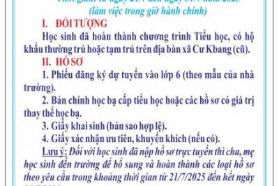 TRƯỜNG THCS BẾ VĂN ĐÀN THÔNG BÁO TUYỂN SINH LỚP 6 NĂM HỌC 2025 – 2026